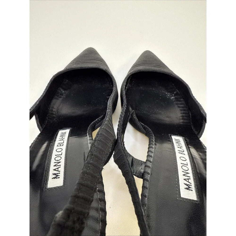 Manolo Blahnik Bretto Satin Slingback Pointy Toe Pumps EU 35.5
